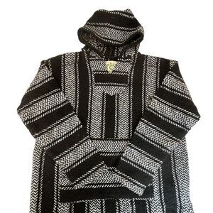 BAJA JOE Pullover Hoodie‎ Size Lg Mexican Rasta Boho Drug Rug Indian Blanket